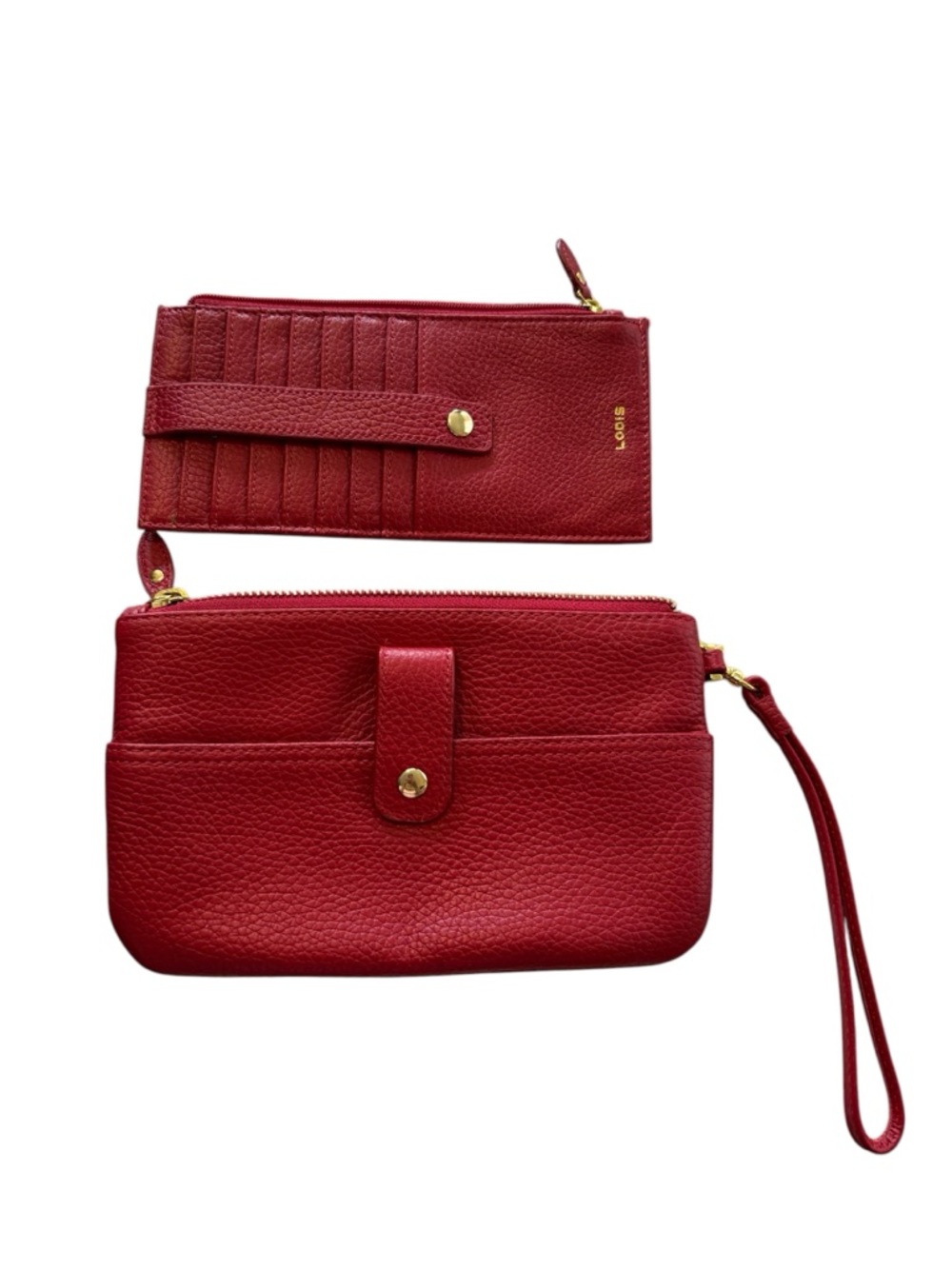 Lodis Red Leather Wristlet Set with Detachable Card Case